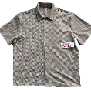 Fleece Factory XL Short Sleeve Button Up Shirt Taupe Brown Stretch NWT